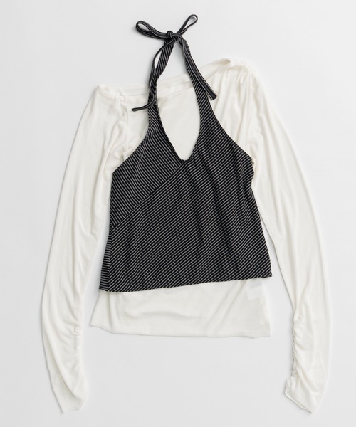 MAISON SPECIAL(メゾンスペシャル)の「【2026Autumn PRE-ORDER】Border Halter Layered Off-Shoulder Top/ボーダーホルターレイヤードオフショルTOP(Tシャツ/カットソー・レディース・ホワイト/グレー/ブラック・FREE)」の15枚目の写真