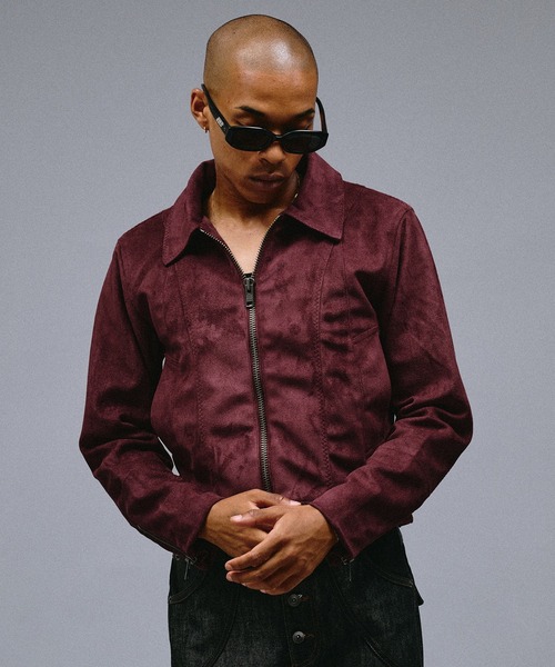 ANDER HUNK(アンダーハンク)の「Faux Suede Riders Compact Jacket /フェイクスエードライダースコンパクトジャケット(ブルゾン・メンズ・バーガンディー/ブラウン・LARGE/MEDIUM/SMALL)」の4枚目の写真