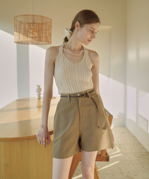 Halter Neck Cable Detail Linen Knit Sleeveless (linen)
