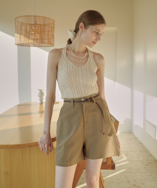 VLETI(ブレッティ)の「Halter Neck Cable Detail Linen Knit Sleeveless (linen)(Tシャツ/カットソー・レディース・オートミール・FREE)」の1枚目の写真
