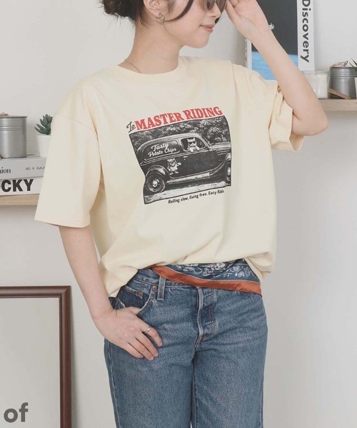 Bleu Bleuet(ブルーブルーエ)の「catフォトTシャツ(Tシャツ/カットソー・レディース・ホワイト/クリーム/ネイビー・M)」の14枚目の写真