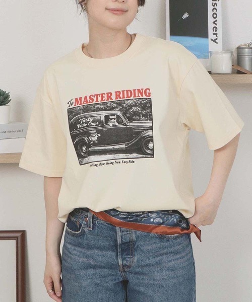 Bleu Bleuet(ブルーブルーエ)の「catフォトTシャツ(Tシャツ/カットソー・レディース・ホワイト/クリーム/ネイビー・M)」の4枚目の写真