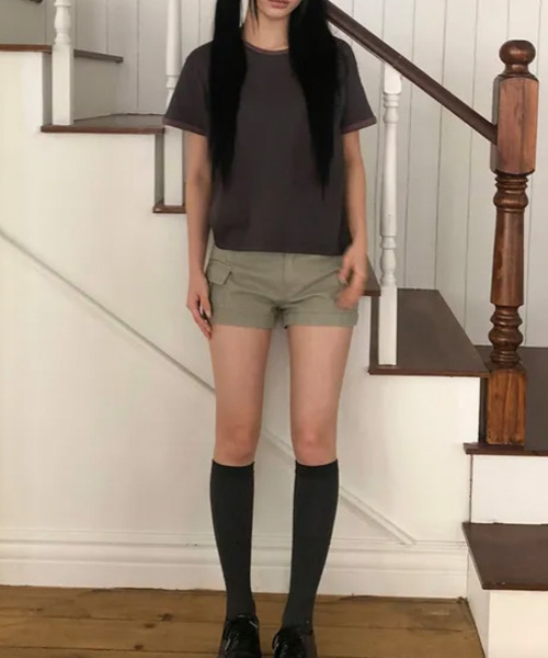 VIVID LADY（ビビッドレディー）の「配色ボーダー ロールアップ半袖Tシャツ（Tシャツ/カットソー・レディース・チャコールグレー/ホワイト・FREE）」の18枚目の写真
