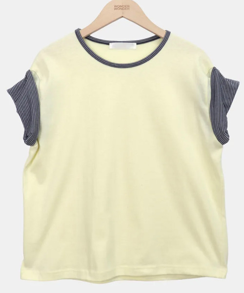 VIVID LADY（ビビッドレディー）の「配色ボーダー ロールアップ半袖Tシャツ（Tシャツ/カットソー・レディース・チャコールグレー/ホワイト・FREE）」の8枚目の写真