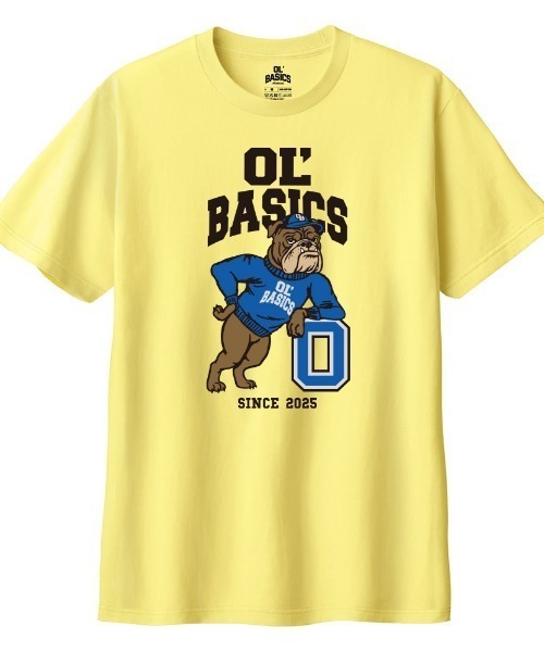 Ol' Basics（オールベーシックス）の「Ol' Basics（オール・ベーシックス） 半袖Tシャツ ブルドッグイラスト ロゴ プリント Tシャツ 半袖 トップス カットソー アメカジ カジュアル レディース ユニセックス（Tシャツ/カットソー・レディース・オートミール/イエロー/ブラック/ホワイト・M/L）」の4枚目の写真