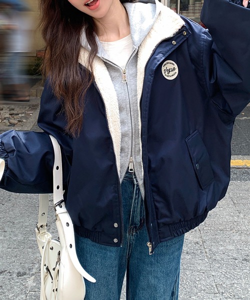 AMAJI(アマジ)の「エコムートン ボア裏起毛 ショート丈ジャケット(その他アウター・レディース・ネイビー/ブラウン・SMALL/MEDIUM/LARGE/X-LARGE)」の2枚目の写真