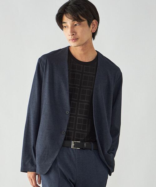 COMME CA ISM(コムサイズム)の「デニムライク ストレッチ ノーカラージャケット(ノーカラージャケット・メンズ・ブラック/ネイビー・L/S/M)」の2枚目の写真