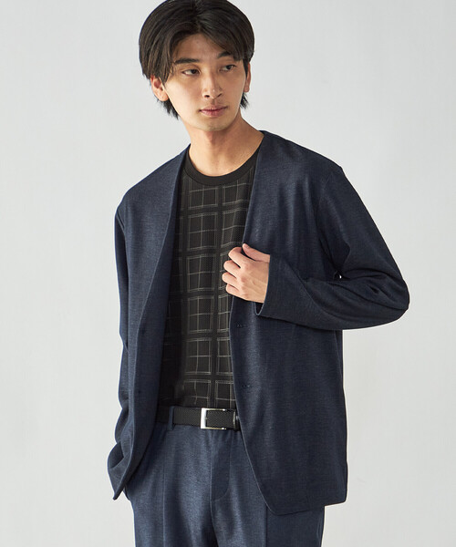 COMME CA ISM(コムサイズム)の「デニムライク ストレッチ ノーカラージャケット(ノーカラージャケット・メンズ・ブラック/ネイビー・L/S/M)」の12枚目の写真