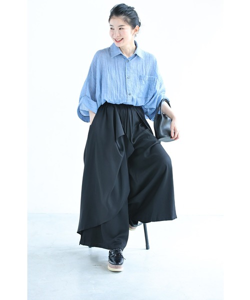 cawaii(カワイイ)の「優雅に揺れるレイヤードドレープのワイドフレアパンツ(その他パンツ・レディース・ブラック/グレー・FREE)」の19枚目の写真