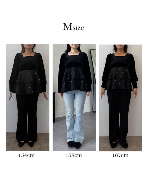 prose verse（プロズヴェール）の「パールフリルベロアペプラムブラウス（シャツ/ブラウス・レディース・ブラック・LARGE/MEDIUM）」の2枚目の写真