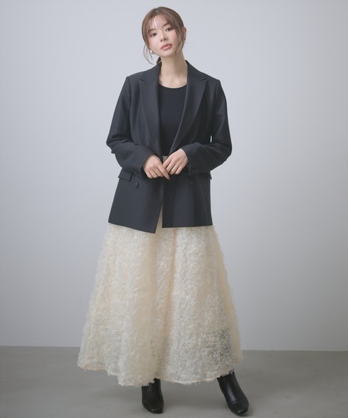 AND COUTURE(アンドクチュール)の「フラワーチュールドッキングニットワンピース(ワンピース・レディース・グレー/ブラック・FREE)」の15枚目の写真
