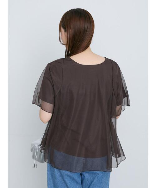 Te chichi（テチチ）の「チュールレイヤードTシャツ（Tシャツ/カットソー・レディース・オフホワイト/ブラウン/ブラック・F）」の13枚目の写真