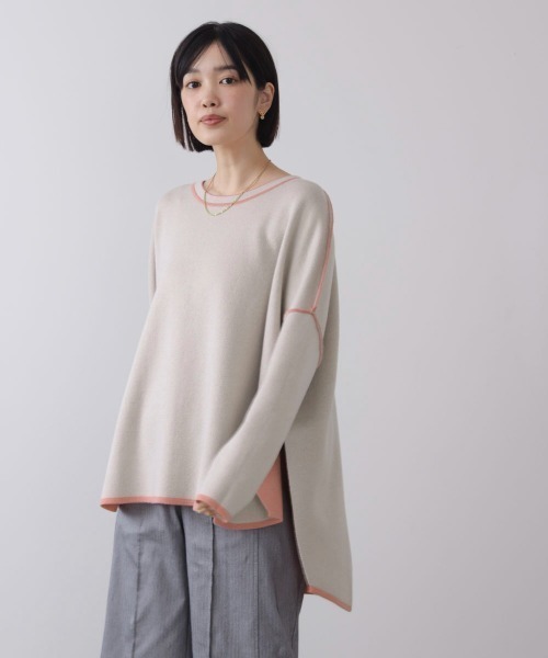 Bou Jeloud(ブージュルード)の「リバーシブルダブル丸首ポンチョ風ニット(ニット/セーター・レディース・ピンク/アイボリー・FREE)」の9枚目の写真