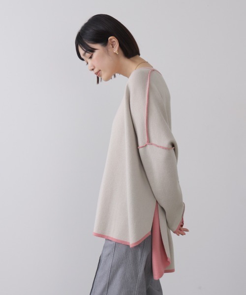 Bou Jeloud(ブージュルード)の「リバーシブルダブル丸首ポンチョ風ニット(ニット/セーター・レディース・ピンク/アイボリー・FREE)」の11枚目の写真