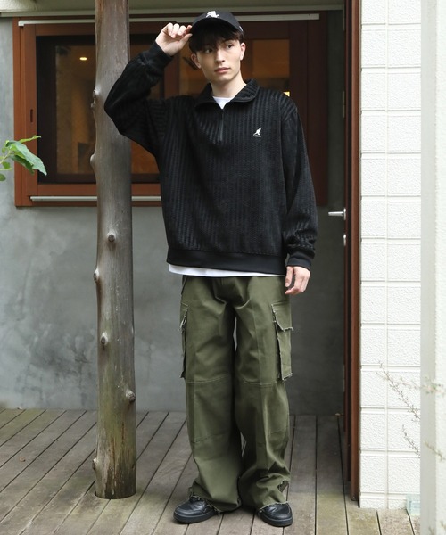 KANGOL(カンゴール)の「【KANGOL/カンゴール】別注 ロゴ刺繍 モールジャガードニットソー ハーフジッププルオーバー(ニット/セーター・メンズ・ホワイト/チャコールグレー/ブラック・M/L/XL)」の7枚目の写真