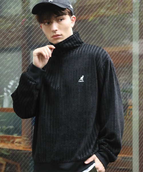 KANGOL(カンゴール)の「【KANGOL/カンゴール】別注 ロゴ刺繍 モールジャガードニットソー ハーフジッププルオーバー(ニット/セーター・メンズ・ホワイト/チャコールグレー/ブラック・M/L/XL)」の6枚目の写真