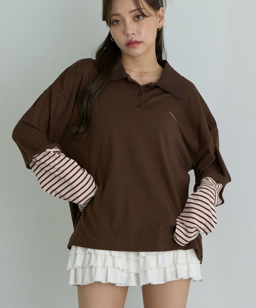 RAY CASSIN(レイカズン)の「ルーズレイヤードポロTシャツ(Tシャツ/カットソー・レディース・チャコールグレー/ブラウン/ブラウン系その他2/グレー系その他2/ネイビー・FREE)」の16枚目の写真