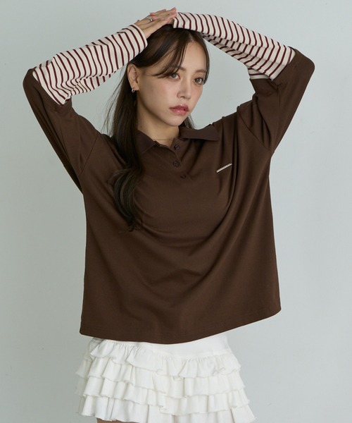 RAY CASSIN(レイカズン)の「ルーズレイヤードポロTシャツ(Tシャツ/カットソー・レディース・チャコールグレー/ブラウン/ブラウン系その他2/グレー系その他2/ネイビー・FREE)」の18枚目の写真