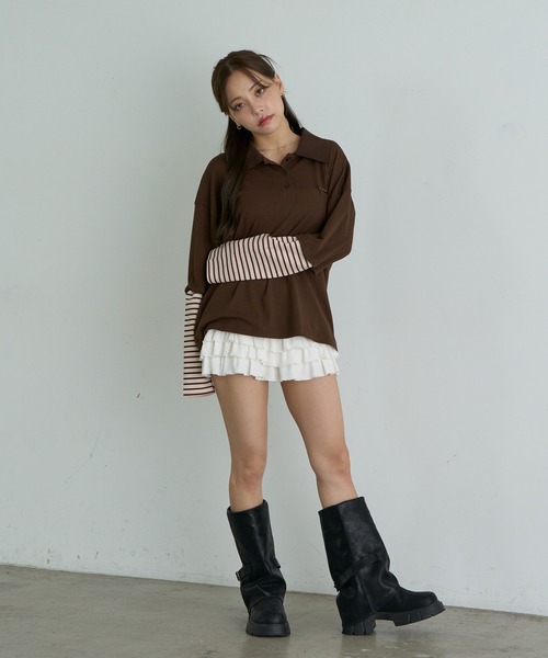 RAY CASSIN(レイカズン)の「ルーズレイヤードポロTシャツ(Tシャツ/カットソー・レディース・チャコールグレー/ブラウン/ブラウン系その他2/グレー系その他2/ネイビー・FREE)」の20枚目の写真