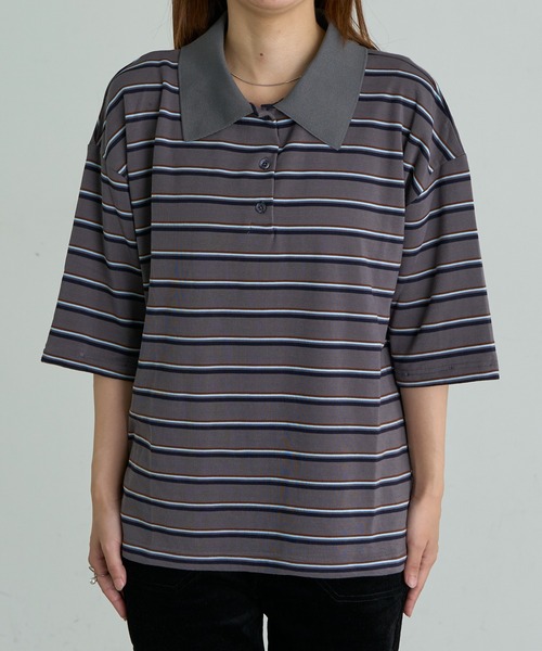RAY CASSIN(レイカズン)の「ルーズレイヤードポロTシャツ(Tシャツ/カットソー・レディース・チャコールグレー/ブラウン/ブラウン系その他2/グレー系その他2/ネイビー・FREE)」の14枚目の写真