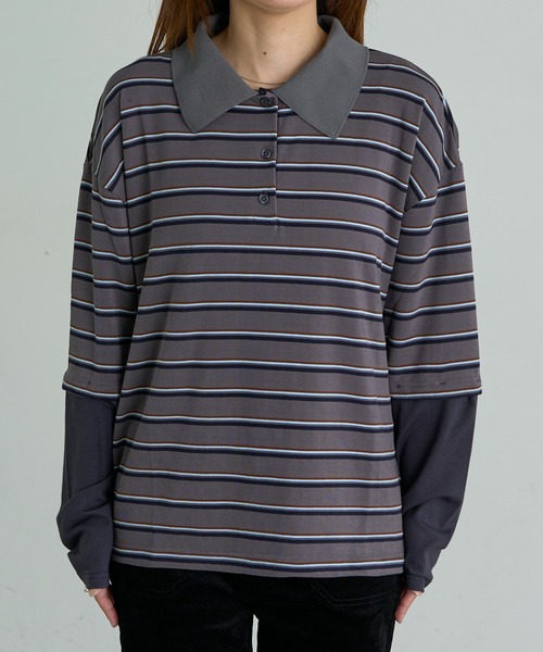 RAY CASSIN(レイカズン)の「ルーズレイヤードポロTシャツ(Tシャツ/カットソー・レディース・チャコールグレー/ブラウン/ブラウン系その他2/グレー系その他2/ネイビー・FREE)」の7枚目の写真