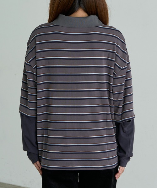 RAY CASSIN(レイカズン)の「ルーズレイヤードポロTシャツ(Tシャツ/カットソー・レディース・チャコールグレー/ブラウン/ブラウン系その他2/グレー系その他2/ネイビー・FREE)」の9枚目の写真
