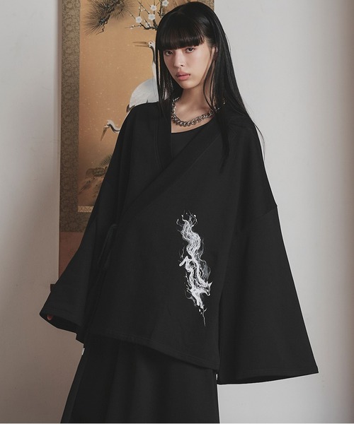 狐独(コドク)の「狐プリントスウェット羽織ジャケット/セットアップ対応(その他アウター・メンズ・チャコール/ブラック・MEDIUM/LARGE)」の2枚目の写真