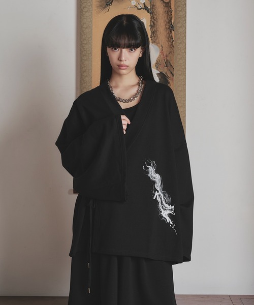 狐独(コドク)の「狐プリントスウェット羽織ジャケット/セットアップ対応(その他アウター・メンズ・チャコール/ブラック・MEDIUM/LARGE)」の7枚目の写真