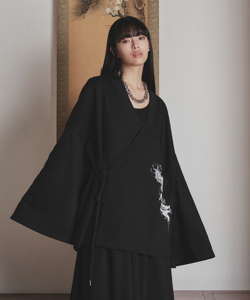 狐独(コドク)の「狐プリントスウェット羽織ジャケット/セットアップ対応(その他アウター・メンズ・チャコール/ブラック・MEDIUM/LARGE)」の8枚目の写真