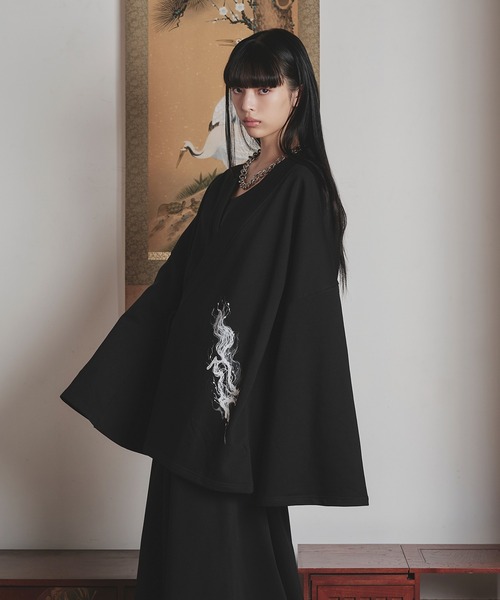 狐独(コドク)の「狐プリントスウェット羽織ジャケット/セットアップ対応(その他アウター・メンズ・チャコール/ブラック・MEDIUM/LARGE)」の9枚目の写真