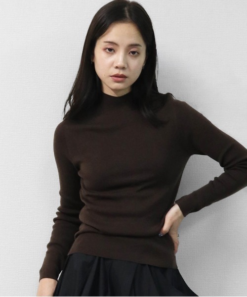THE CELL.(ザセルドット)の「WOOLブレンド 1×1リブハイネックニット 1×1 RIB HIGH NECK KNIT(ニット/セーター・レディース・ワインレッド/チャコールグレー/パープル/ブラック/ブラウン/アイボリー・FREE)」の4枚目の写真