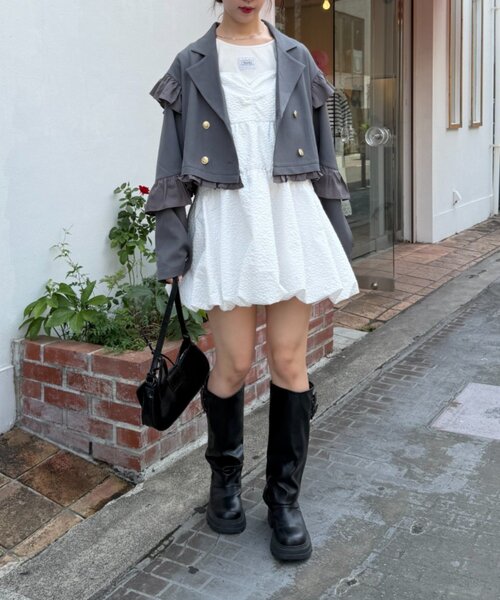 w closet（ダブルクローゼット）の「【バックリボン】エンボスバルーンミニキャミワンピース（ワンピース・レディース・オフホワイト/レッド/ブラック・FREE）」の11枚目の写真
