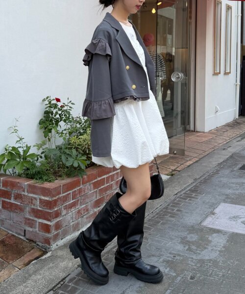 w closet（ダブルクローゼット）の「【バックリボン】エンボスバルーンミニキャミワンピース（ワンピース・レディース・オフホワイト/レッド/ブラック・FREE）」の12枚目の写真