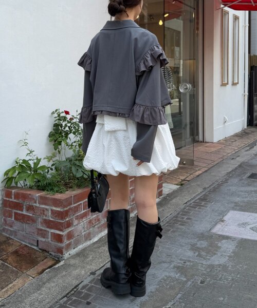 w closet（ダブルクローゼット）の「【バックリボン】エンボスバルーンミニキャミワンピース（ワンピース・レディース・オフホワイト/レッド/ブラック・FREE）」の13枚目の写真
