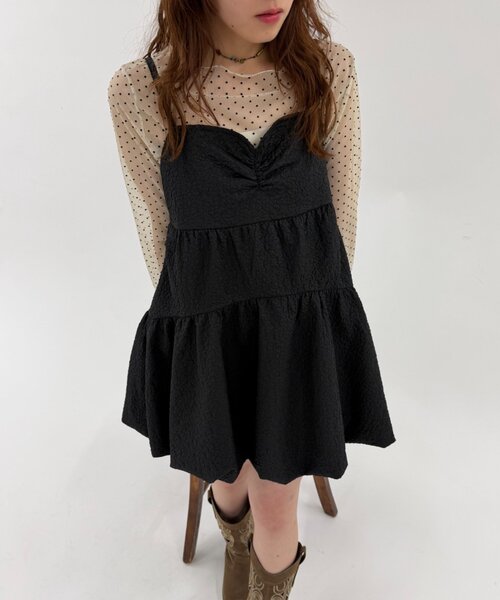 w closet（ダブルクローゼット）の「【バックリボン】エンボスバルーンミニキャミワンピース（ワンピース・レディース・オフホワイト/レッド/ブラック・FREE）」の14枚目の写真