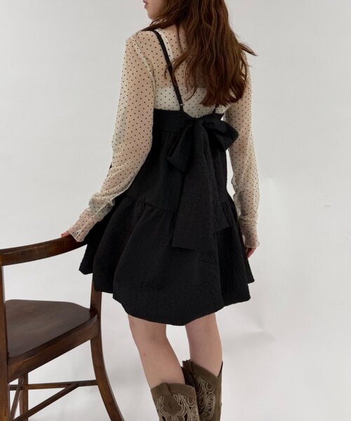 w closet（ダブルクローゼット）の「【バックリボン】エンボスバルーンミニキャミワンピース（ワンピース・レディース・オフホワイト/レッド/ブラック・FREE）」の15枚目の写真