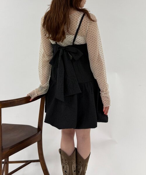 w closet（ダブルクローゼット）の「【バックリボン】エンボスバルーンミニキャミワンピース（ワンピース・レディース・オフホワイト/レッド/ブラック・FREE）」の16枚目の写真
