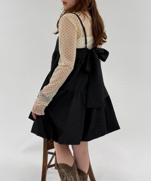 w closet（ダブルクローゼット）の「【バックリボン】エンボスバルーンミニキャミワンピース（ワンピース・レディース・オフホワイト/レッド/ブラック・FREE）」の17枚目の写真