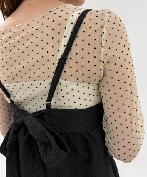 w closet（ダブルクローゼット）の「【バックリボン】エンボスバルーンミニキャミワンピース（ワンピース・レディース・オフホワイト/レッド/ブラック・FREE）」の18枚目の写真