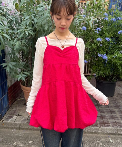 w closet（ダブルクローゼット）の「【バックリボン】エンボスバルーンミニキャミワンピース（ワンピース・レディース・オフホワイト/レッド/ブラック・FREE）」の21枚目の写真