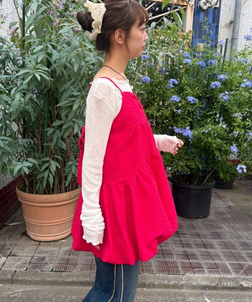 w closet（ダブルクローゼット）の「【バックリボン】エンボスバルーンミニキャミワンピース（ワンピース・レディース・オフホワイト/レッド/ブラック・FREE）」の22枚目の写真