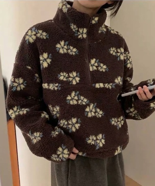 セール】花柄 ボア ハーフジップ プルオーバーアウター（その他
