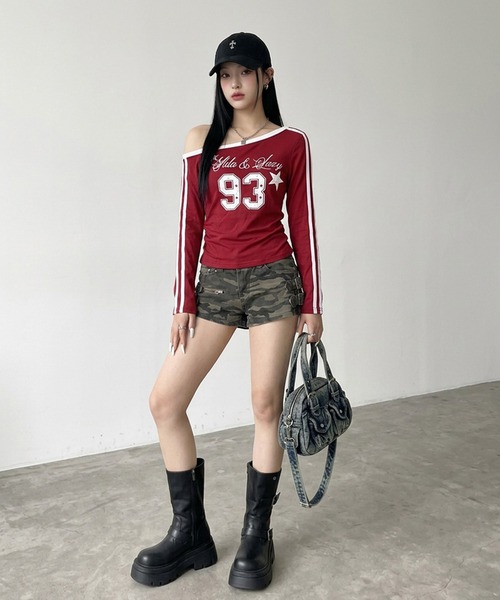 non-hedge(ノンヘッジ)の「ラインオフショルダーロンT(Tシャツ/カットソー・レディース・レッド/ネイビー/ブラック/オフホワイト・FREE)」の10枚目の写真