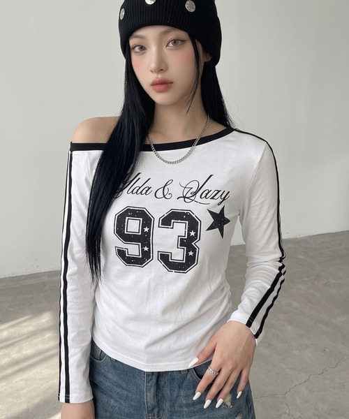 non-hedge(ノンヘッジ)の「ラインオフショルダーロンT(Tシャツ/カットソー・レディース・レッド/ネイビー/ブラック/オフホワイト・FREE)」の19枚目の写真