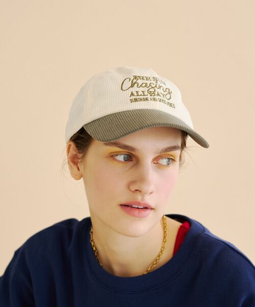 AMERICAN HOLIC(アメリカンホリック)の「コーデュロイロゴキャップ(キャップ・レディース・ピンク/アイボリー/ベージュ/ネイビー・FREE)」の9枚目の写真