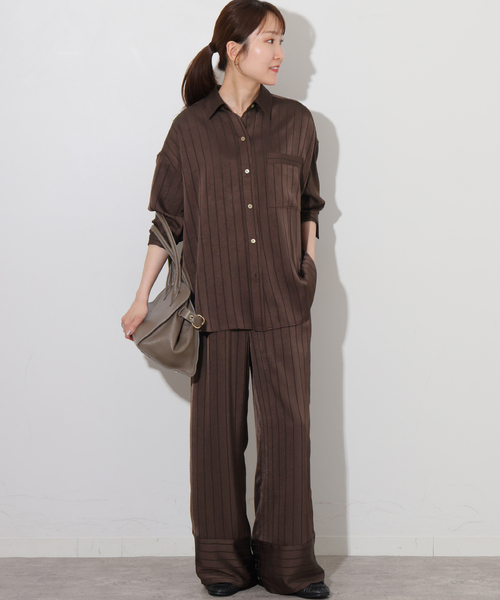 JOURNAL STANDARD relume(ジャーナルスタンダード レリューム)の「サテンストライプパジャマシャツ(シャツ/ブラウス・レディース・ネイビー/ブラウン・FREE)」の15枚目の写真