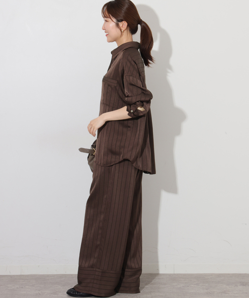 JOURNAL STANDARD relume(ジャーナルスタンダード レリューム)の「サテンストライプパジャマシャツ(シャツ/ブラウス・レディース・ネイビー/ブラウン・FREE)」の16枚目の写真