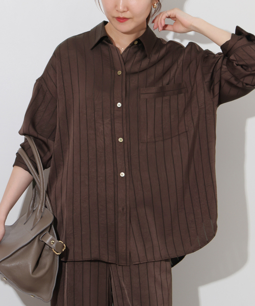JOURNAL STANDARD relume(ジャーナルスタンダード レリューム)の「サテンストライプパジャマシャツ(シャツ/ブラウス・レディース・ネイビー/ブラウン・FREE)」の18枚目の写真