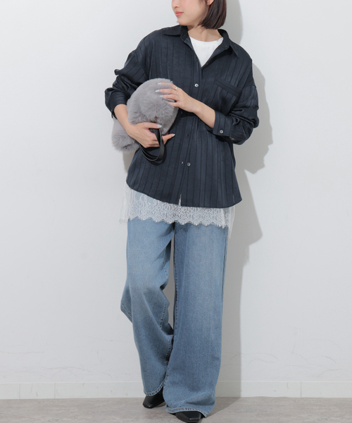 JOURNAL STANDARD relume(ジャーナルスタンダード レリューム)の「サテンストライプパジャマシャツ(シャツ/ブラウス・レディース・ネイビー/ブラウン・FREE)」の22枚目の写真