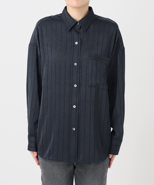 JOURNAL STANDARD relume(ジャーナルスタンダード レリューム)の「サテンストライプパジャマシャツ(シャツ/ブラウス・レディース・ネイビー/ブラウン・FREE)」の3枚目の写真
